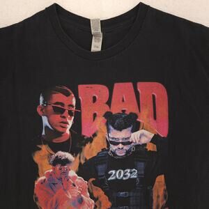 Bad Bunny Band Graphic Short Sleeve Crew Neck T Shirt Womens Size Large L Black